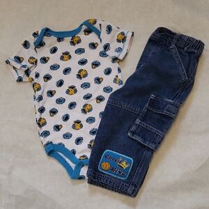 Sesame Street Cookie Monster onesie with matching jeans